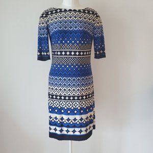 Eliza J blue geometric sheath dress